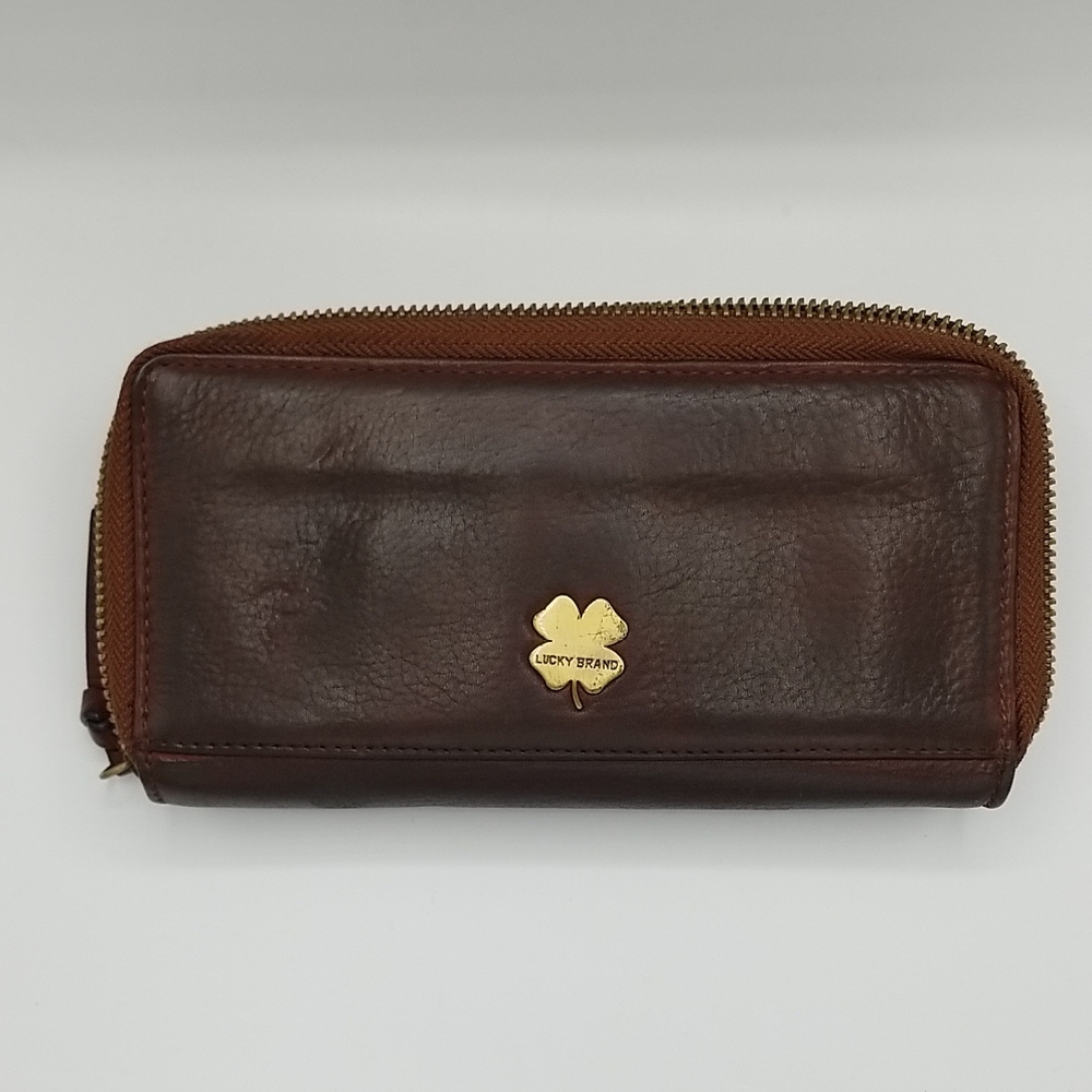 Lucky Brand Dark Brown Leather Wallet with Gold Detail